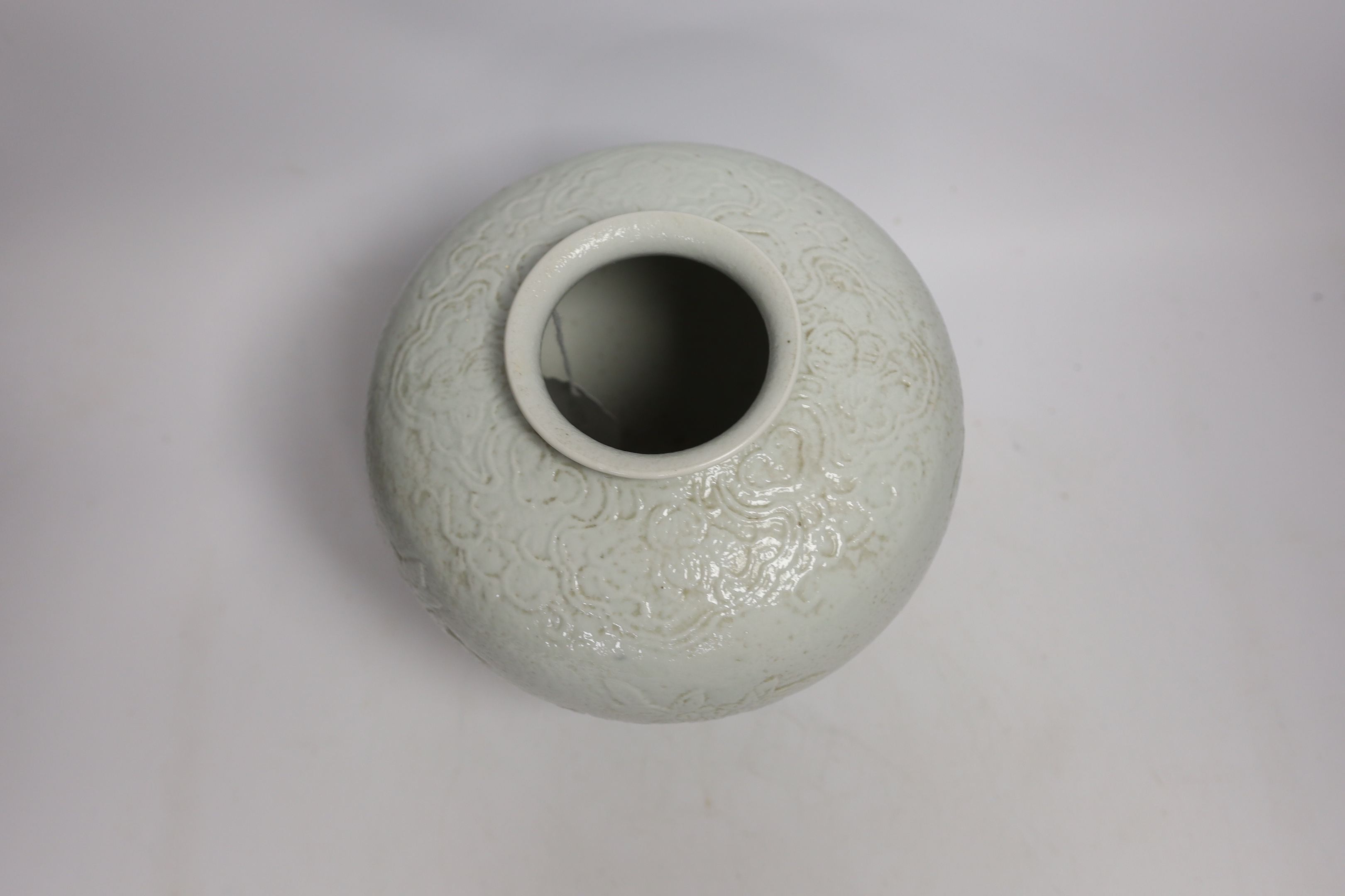 A Chinese moulded white porcelain meiping, Republic period, 20cm